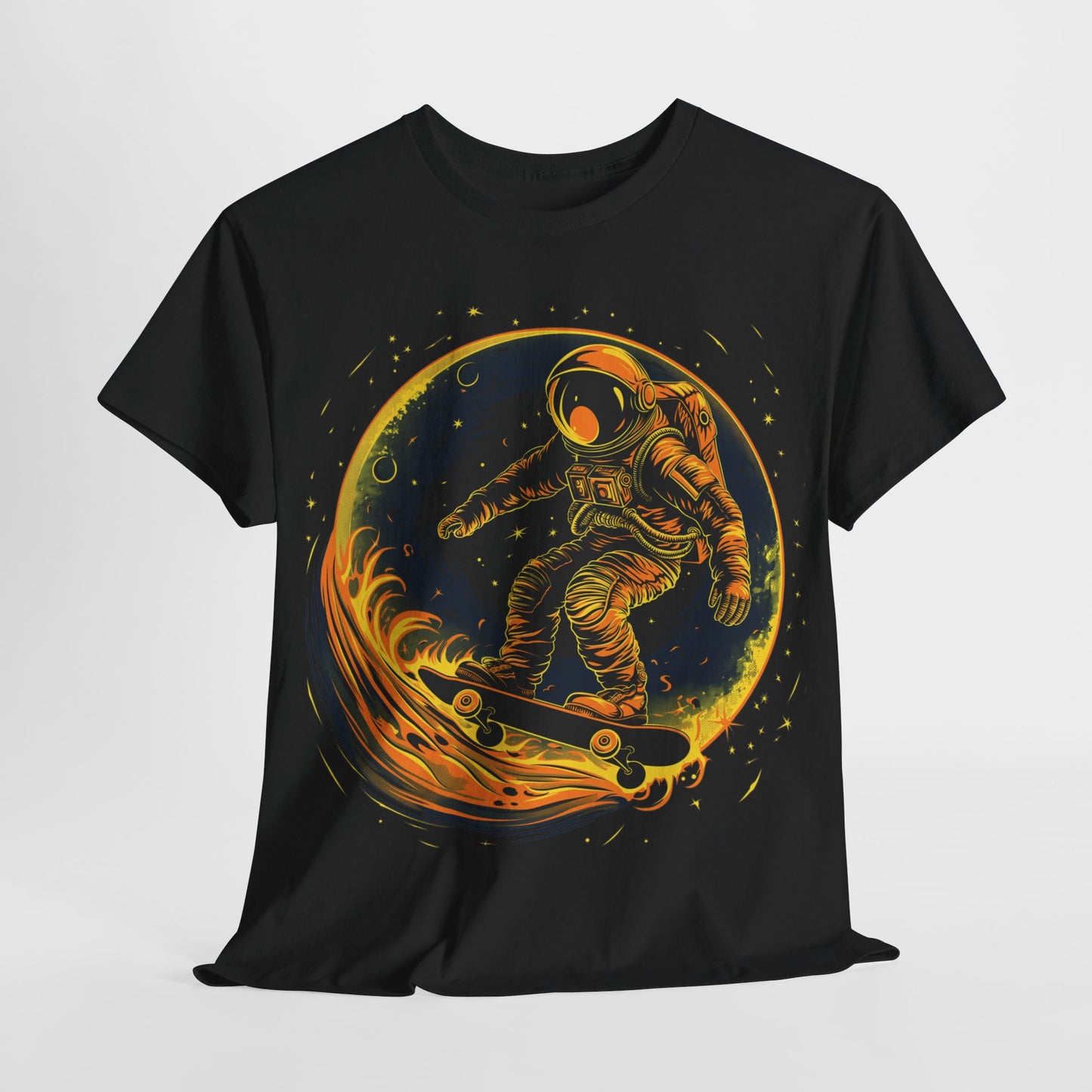 Astronaut skateboarding on the moon Unisex Heavy Cotton Tee