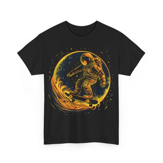 Astronaut skateboarding on the moon Unisex Heavy Cotton Tee