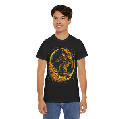 Astronaut skateboarding on the moon Unisex Heavy Cotton Tee