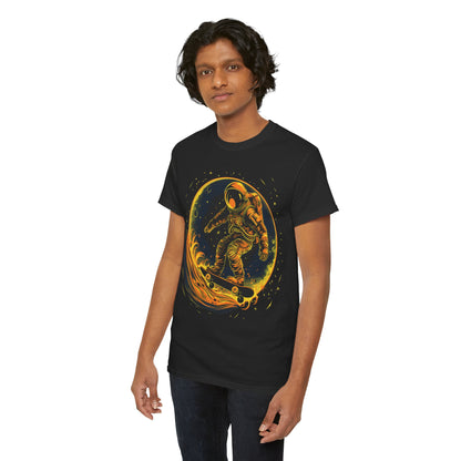 Astronaut skateboarding on the moon Unisex Heavy Cotton Tee