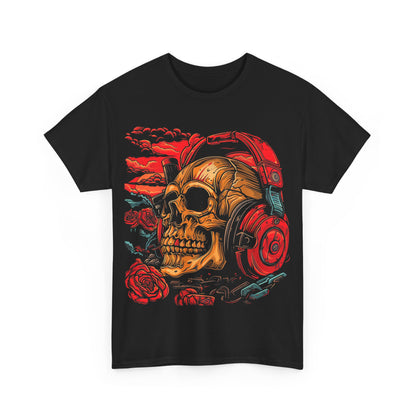 Skull&Roses with headphones Unisex Heavy Cotton Tee