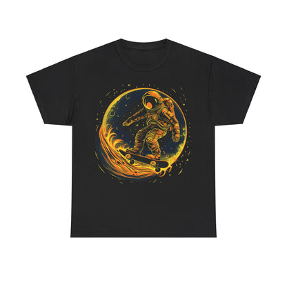 Astronaut skateboarding on the moon Unisex Heavy Cotton Tee